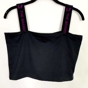 LF The Brand Black Crop Tank Top Large Black Purple Logo Athleisure Athletic